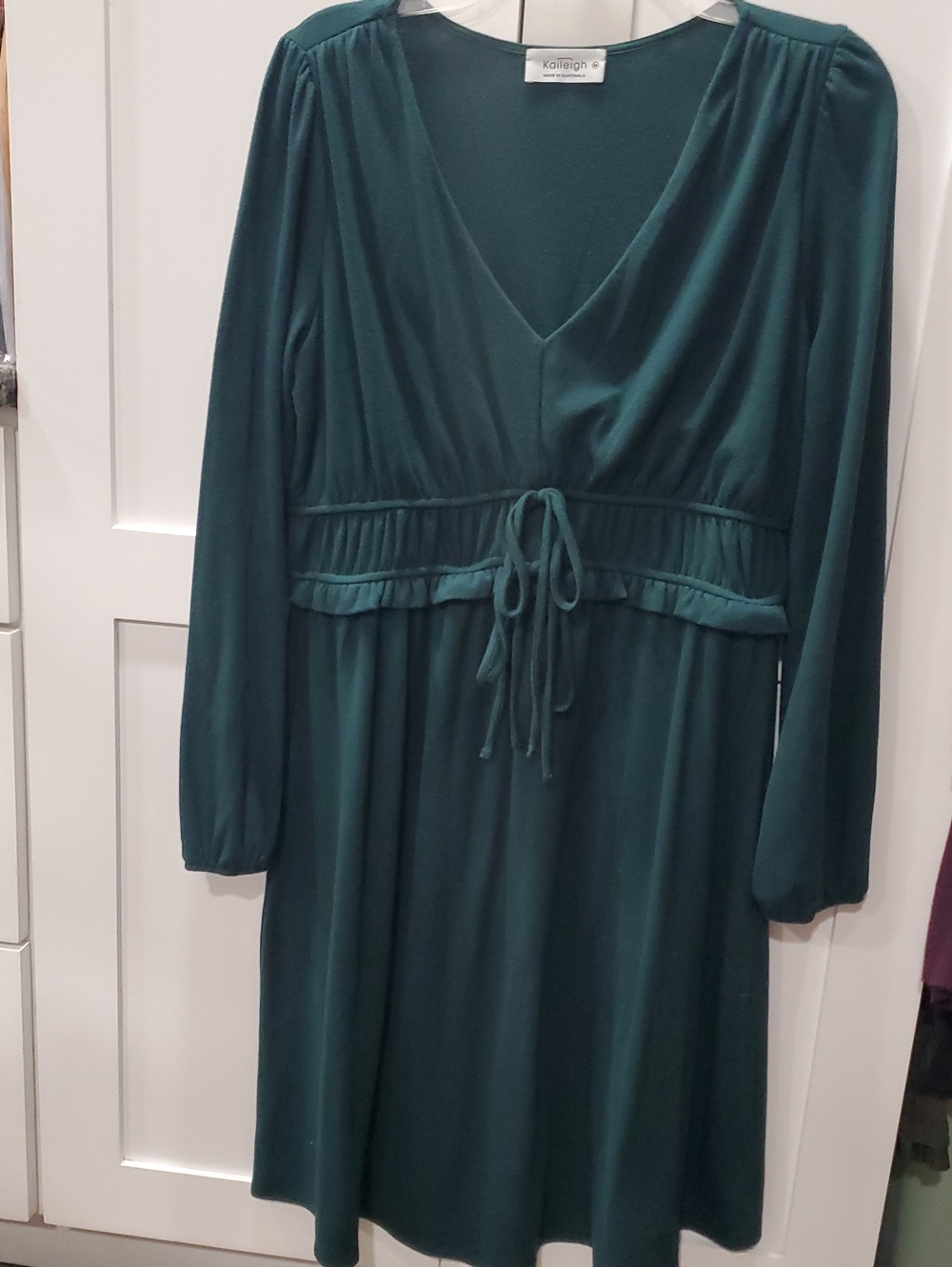 Kaileigh Teal Green Long Sleeve V-Neck Dress